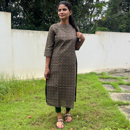 M2750 Cotton Slitted Kurti-Green