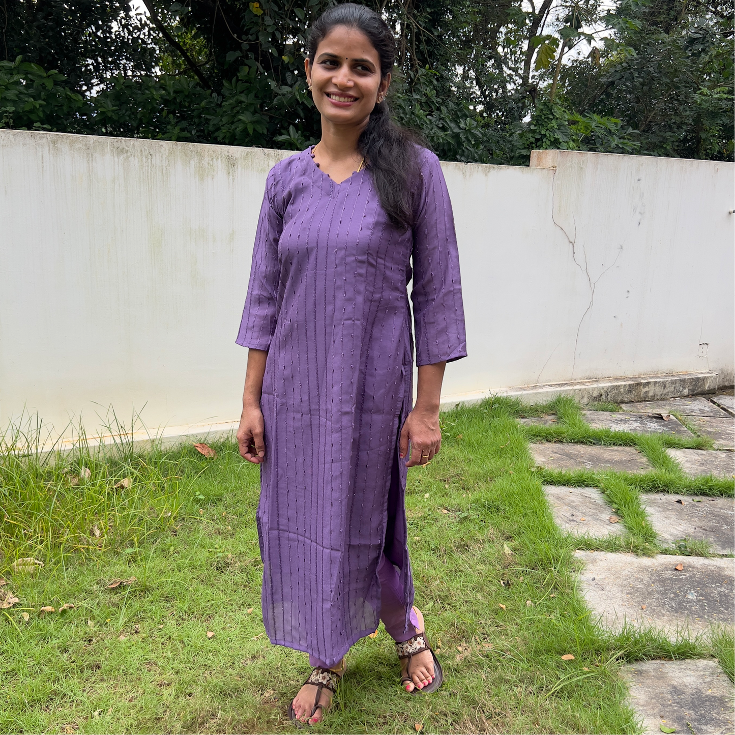 M2764 Vijithra Silk Slitted Kurti- Lavender