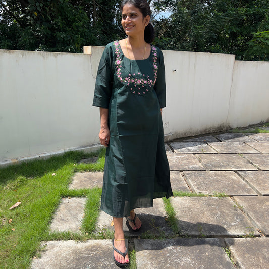 M2888 Roman Silk Aline Kurti-Green