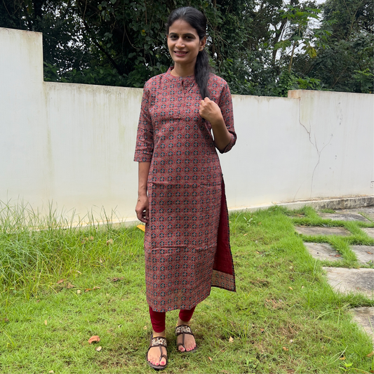 M2750 Cotton Slitted Kurti-Maroon